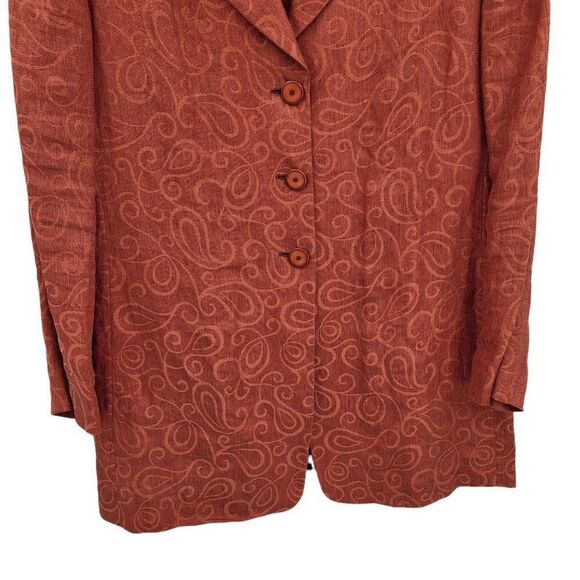 Vtg Escada Blazer Linen Longline Scroll Embossed Terracotta Single Breast Sz 8 - Picture 6 of 10